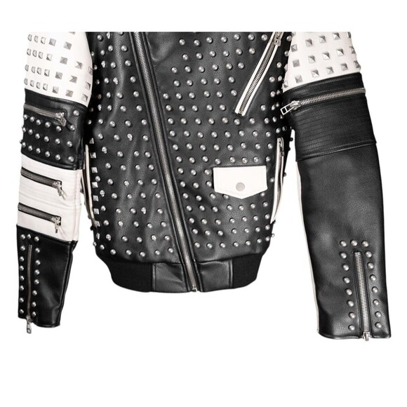 Zara Man Mens Jacket Small Black Faux Leather Studded Motorcycle Biker Bomber - Picture 6 of 11
